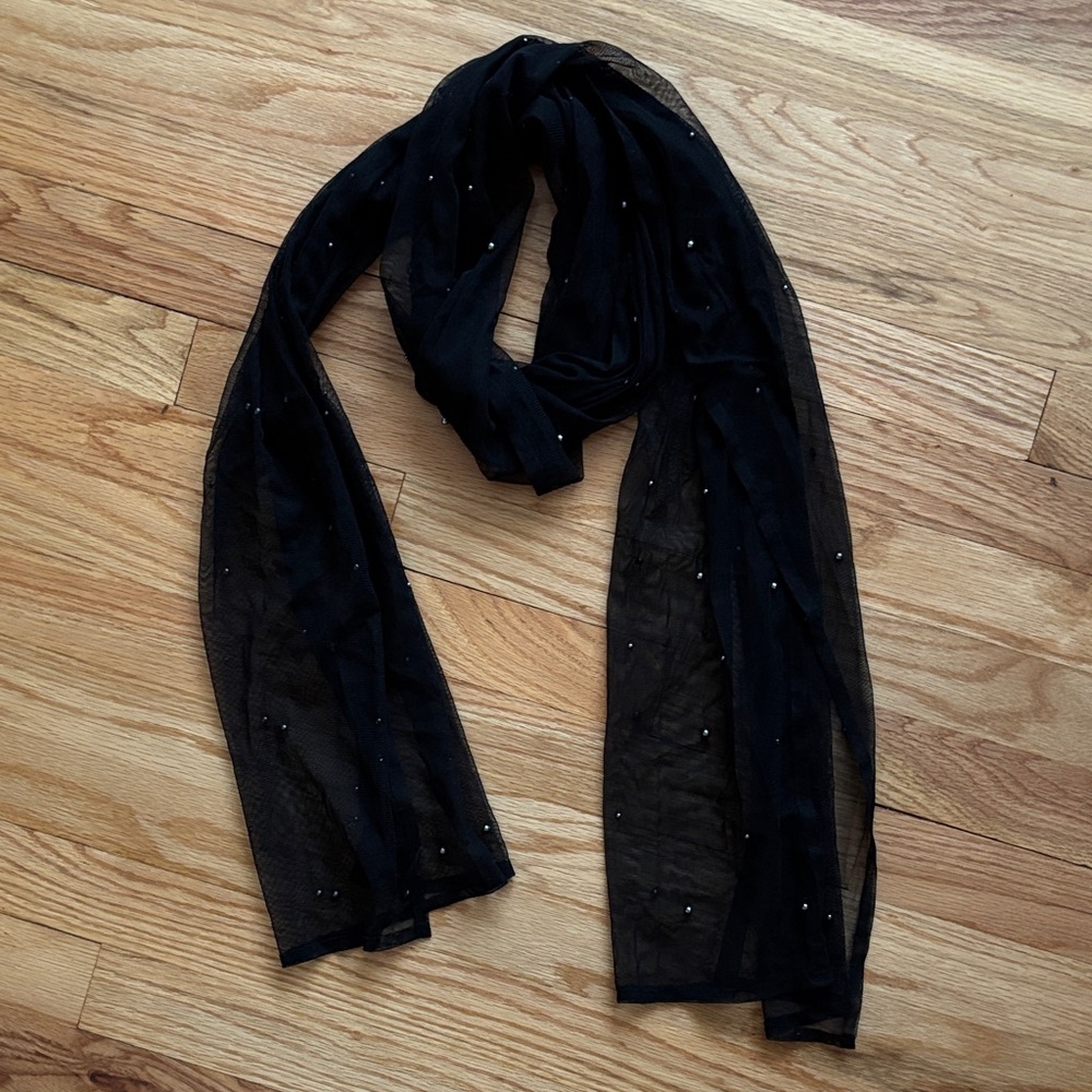 Charter club Black Sheer Scarf with Subtle Embellishments